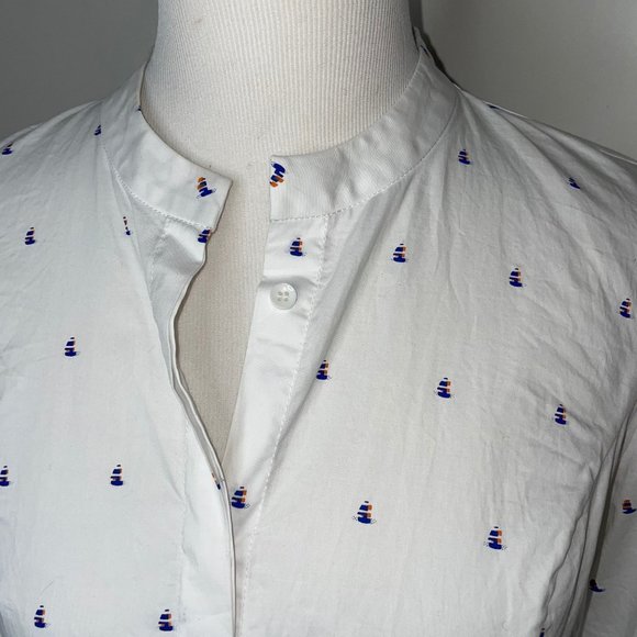Vivienne Hu Cotton Button Shirt Dress Boat Print with Tie Size M - Picture 3 of 16